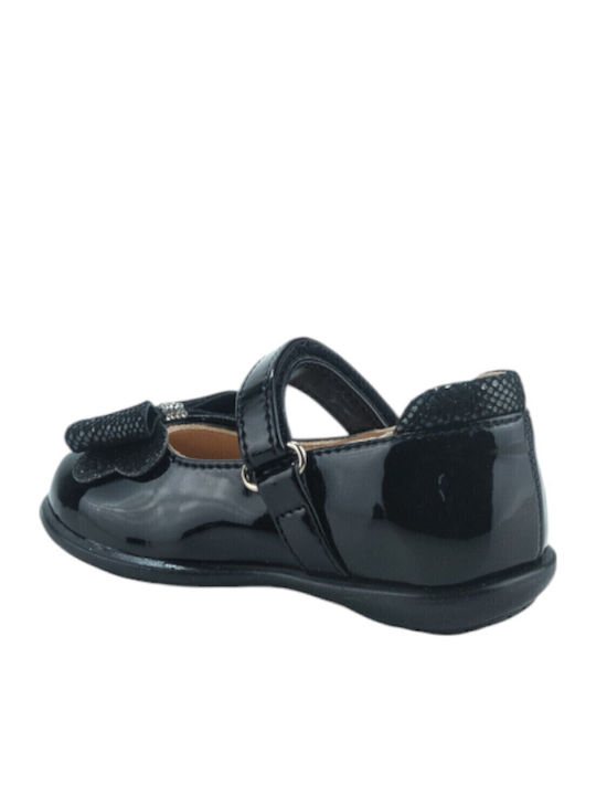 Kids Patent Leather Ballerinas with Hoop & Loop Closure Black