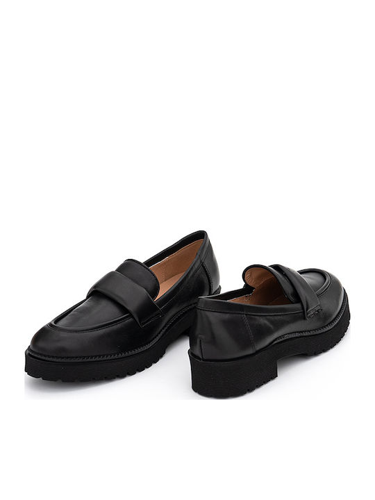 Leather Women's Loafers in Black Color
