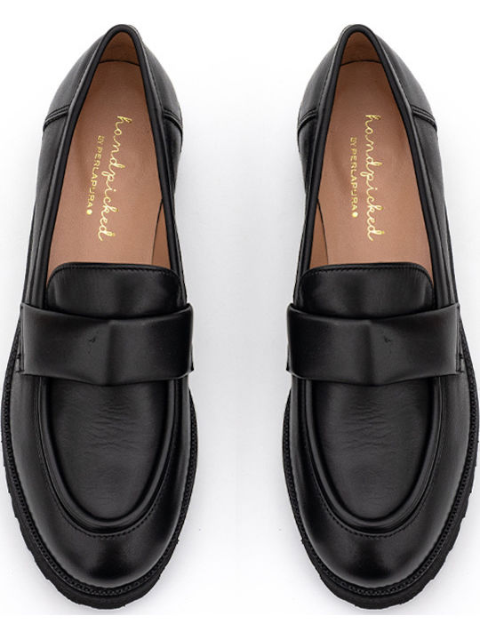 Leather Women's Loafers in Black Color