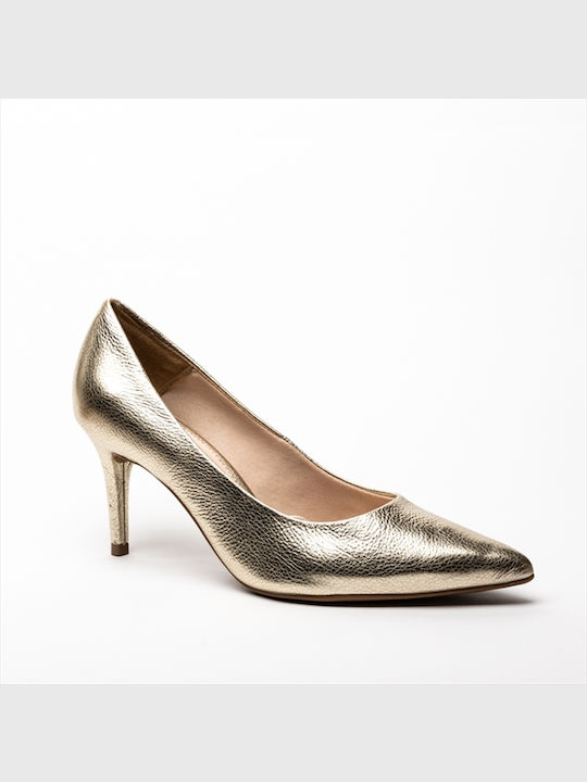 Bottero Leather Pointed Toe Gold Heels