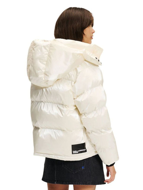 Off White Κοντό Γυναικείο Puffer Μπουφάν για Χειμώνα Offwhite