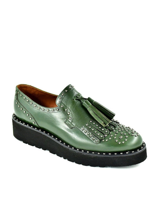 Pons Quintana Leather Women's Loafers in Green Color