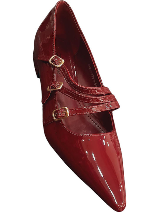 Patent Leather Ballerinas With strap Burgundy