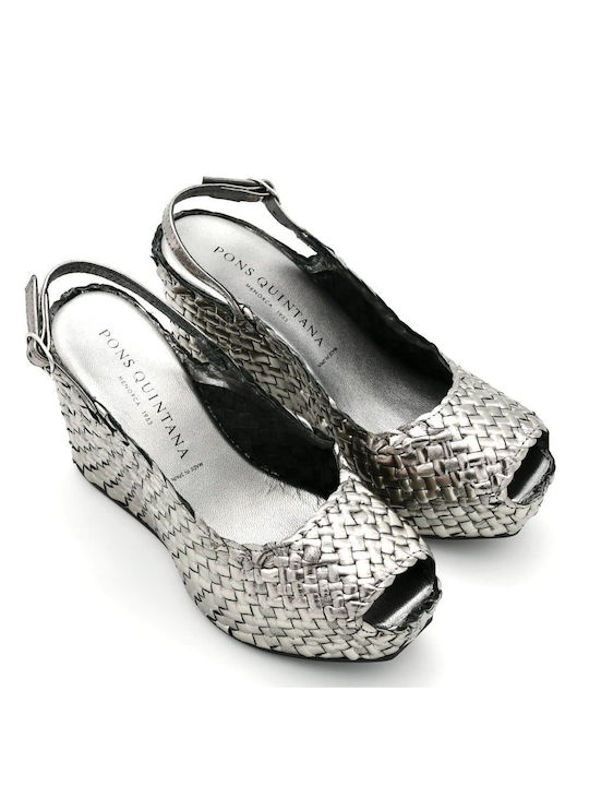 Pons Quintana Women's Leather Platform Shoes Silver