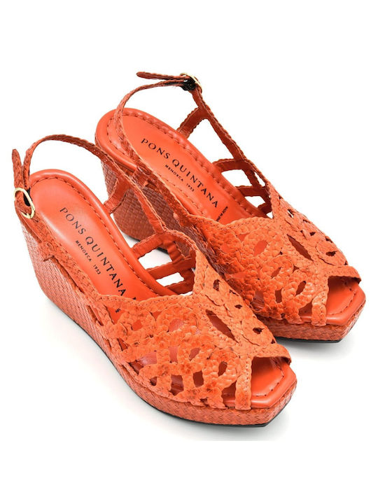 Pons Quintana Women's Leather Platform Shoes Orange