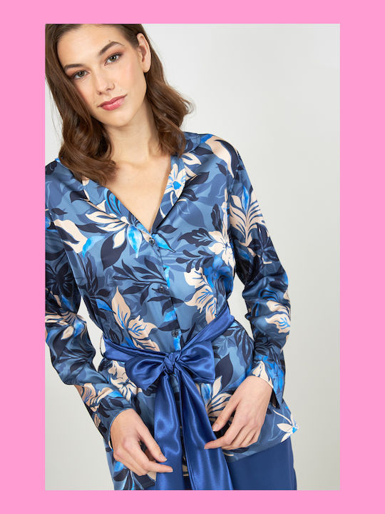 Harmony Winter Women's Pyjama Set Satin Navy Blue