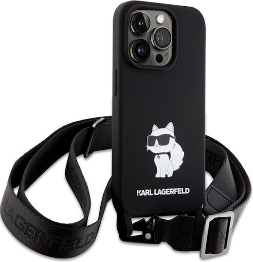 Karl Lagerfeld Choupette Back Cover Plastic with Strap Black (iPhone 15 Pro Max)