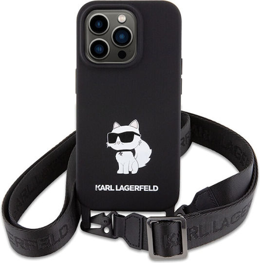 Karl Lagerfeld Choupette Back Cover Plastic with Strap Black (iPhone 15 Pro Max)