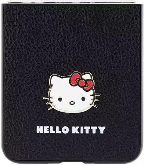 Logo Kitty Head Back Cover Plastic / Piele Negru (Galaxy Z Flip5)