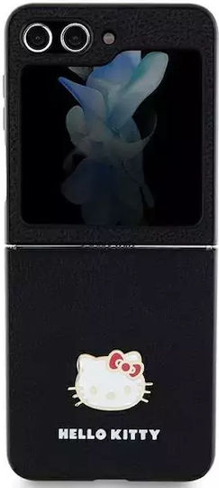Logo Kitty Head Back Cover Plastic / Piele Negru (Galaxy Z Flip5)