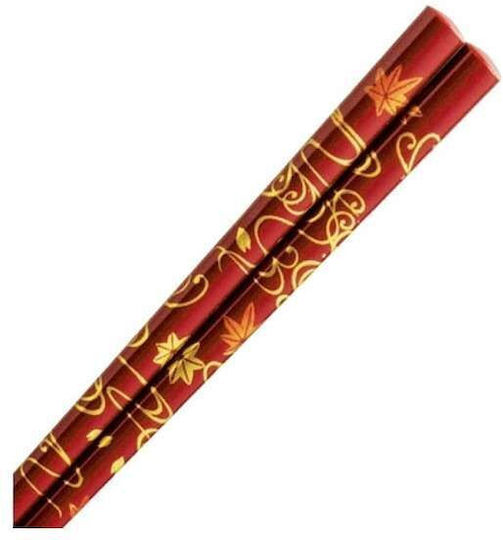 Chopsticks Χειροποίητα Ξύλινα Λάκα Κόκκινα Σχέδιo 22.5 Εκατ 2 Τμχ Kenro