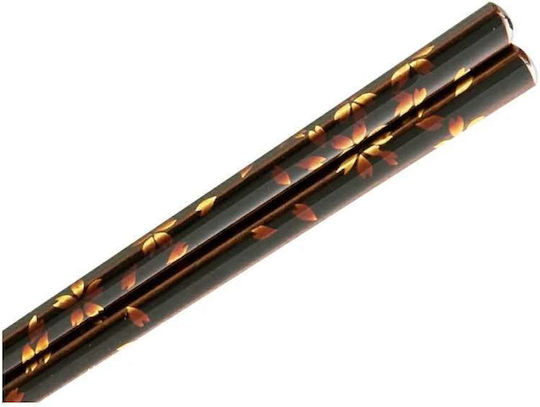 Chopsticks Χειροποίητα Ξύλινα Λάκα Μαύρα Σχέδιo 24 Εκατ 2 Τμχ Kenro