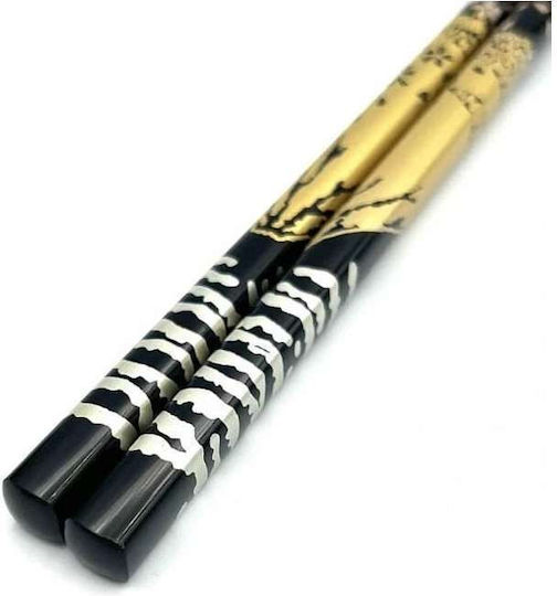 Chopsticks Handmade Wooden Black Lacquer Design 22.5 cm 2 Pcs Kenro