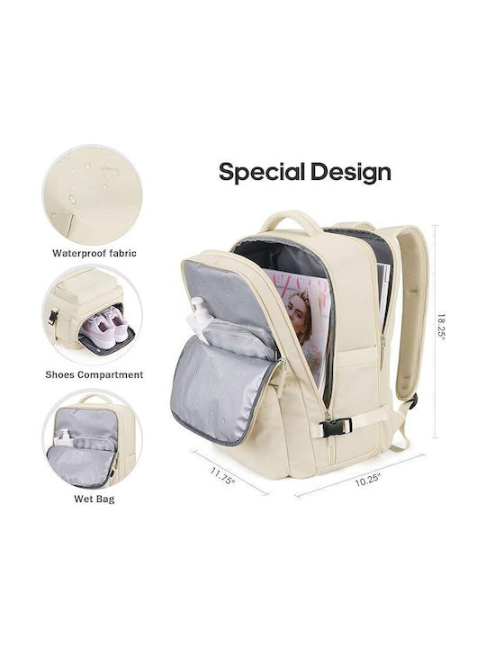 R&J Fabric Backpack Waterproof with USB Port Beige 32lt