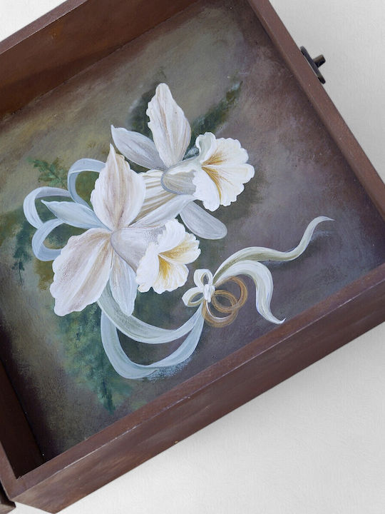 Artefakt Handgefertigte Hochzeitskronenbox Lilien Ringe 27x27x9cm