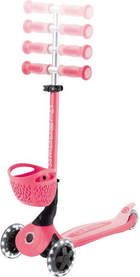 Globber Kids Scooter Foldable Go.Up Baby Lights 360 3-Wheel with Seat for 15 Months Coral Pink