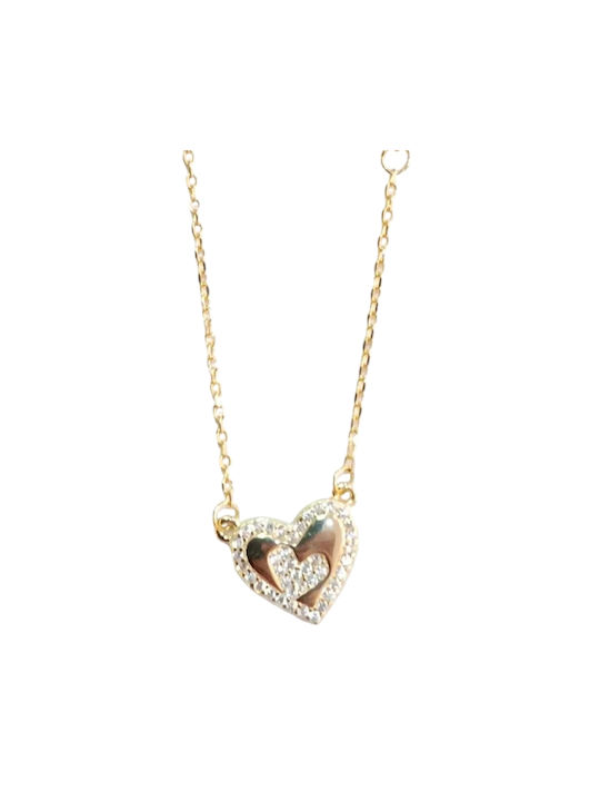 Prince Silvero Necklace with design Heart from Gold Plated Silver with Zircon