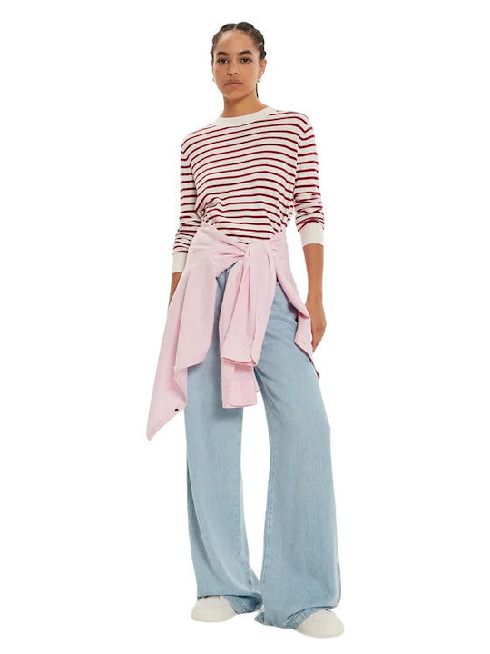 Damen Pullover Gestreift Red, White
