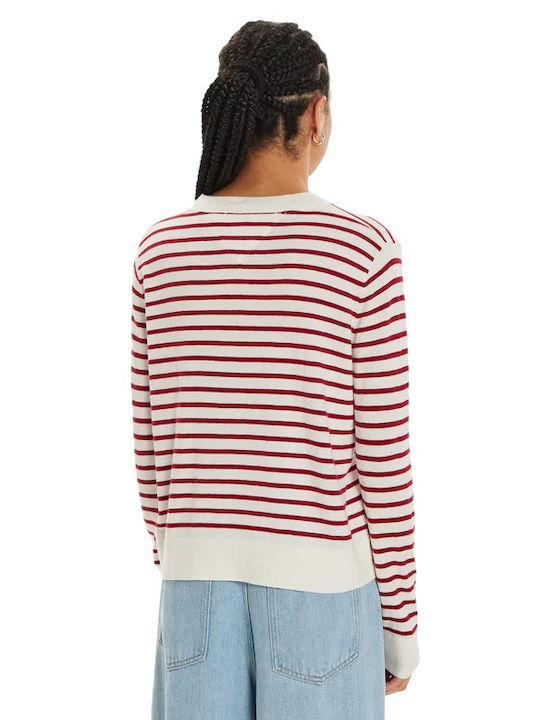 Damen Pullover Gestreift Red, White