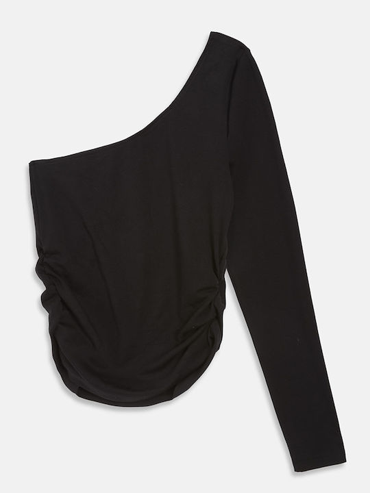 Women's Blouse with One Shoulder Black
