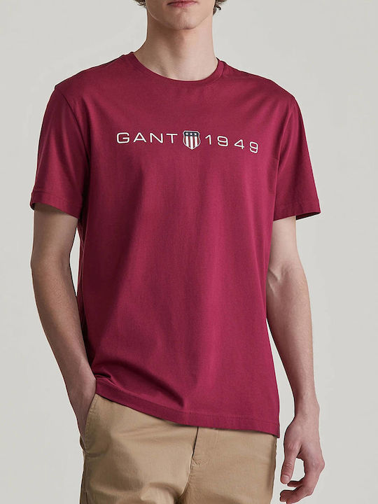 Gant Printed Men's Short Sleeve T-shirt Red Wine