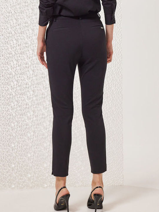 Enzzo Women's Cotton Trousers in Slim Fit Black