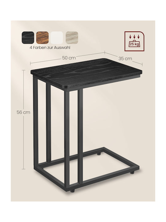 Rectangular Side Table Metal with Wheels Black Ebony W50xL35xH60cm