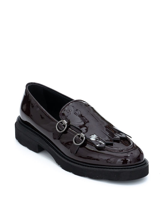 Perlapura Lackleder Damen Loafers in Burgundisch Farbe