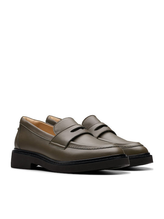 Edge Δερμάτινα Γυναικεία Loafers σε Χακί Χρώμα