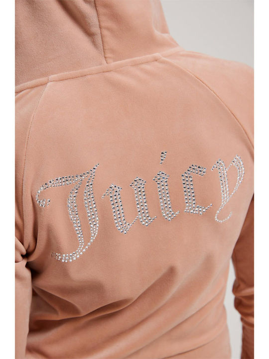 Juicy Couture Γυναικεία Ζακέτα Φούτερ Βελουτέ με Κουκούλα Καφέ