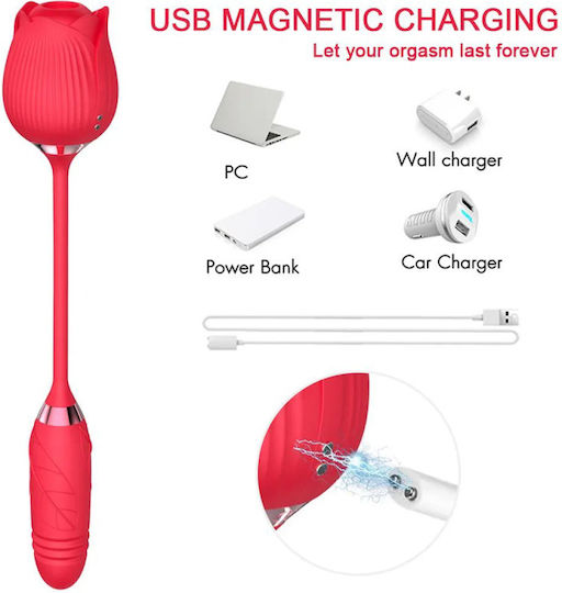 Rose Διπλός Δονητής Κόκκινοςsilicone Clitoral Stimulator Vibrating Tongue Κλασικός Δονητής
