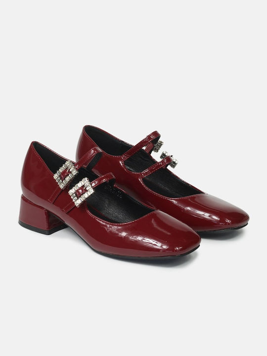 InShoes Pantofi cu toc din Lăcuit cu Curea Burgundy