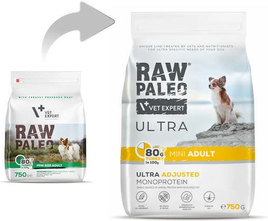 VetExpert Raw Paleo 0.75kg Trockenfutter für Erwachsene Hunde Kleine Rassen Mit wenigen Körnern und Glutenfrei