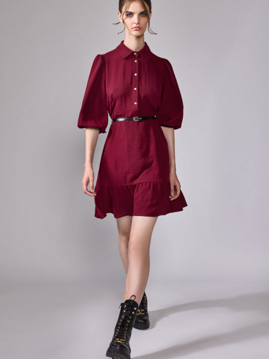 Desiree Mini Dress with Ruffle Bordeaux