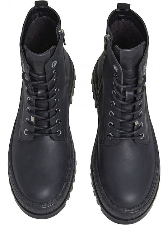 Pepe Jeans Men's Leather Boots with Zipper Black