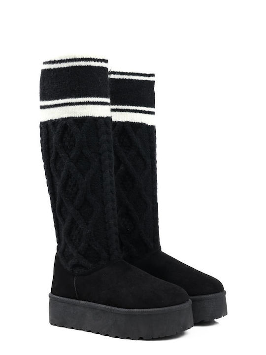 Black Knitted Boots with Color Combination