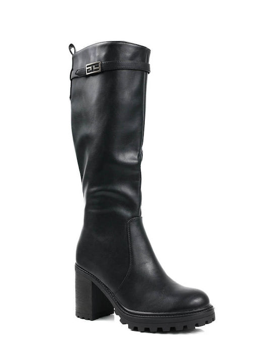 Black Boots Chunky Heel Zipper