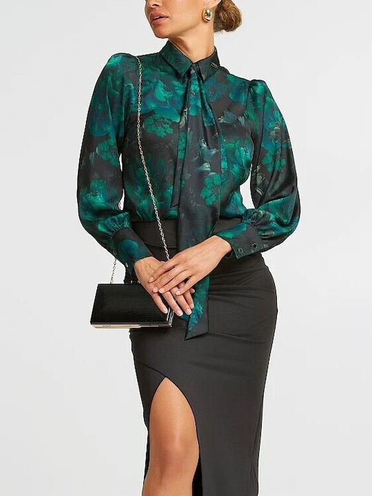 Lynne Women's Satin Long Sleeve Shirt Green