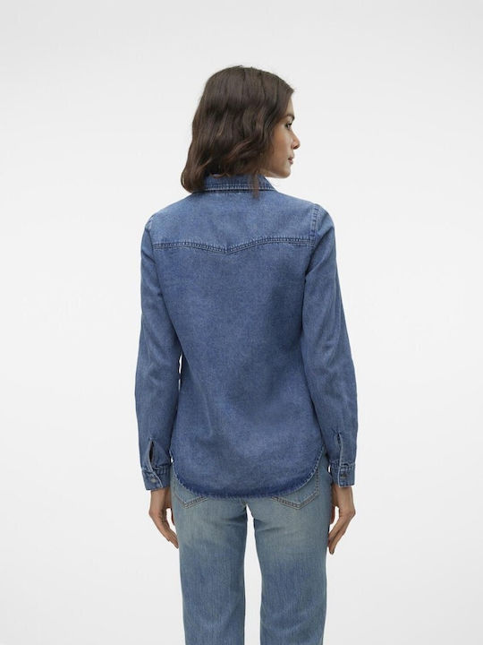 Vero Moda Mânecă lungă Femei Denim Cămașă Medium Blue