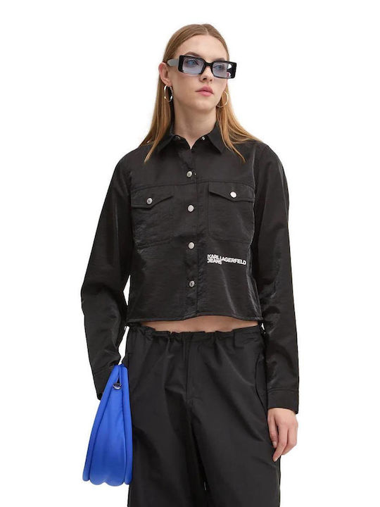 Karl Lagerfeld Women's Denim Long Sleeve Shirt Black