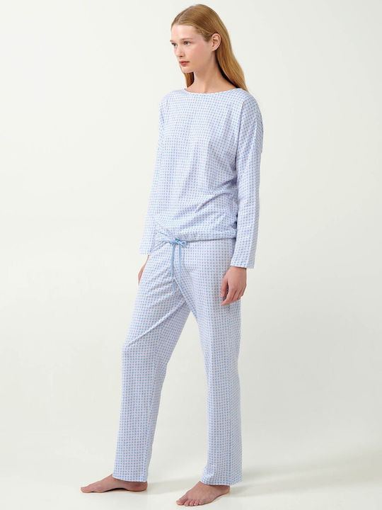 Vamp Winter Damen Pyjama-Set Baumwolle blue