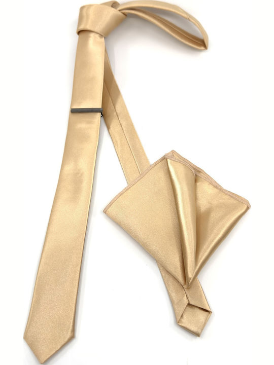 Legend Accessories Σετ Ανδρικής Γραβάτας Μονόχρωμη σε Χρυσό Χρώμα