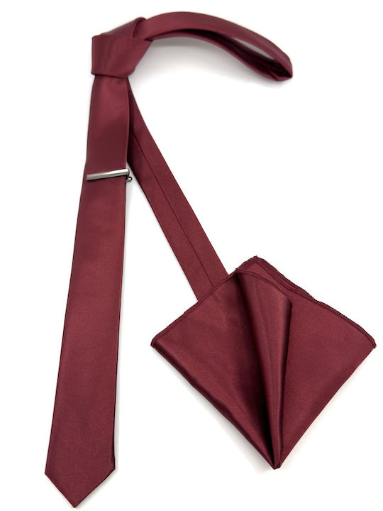 Legend Accessories Σετ Ανδρικής Γραβάτας Μονόχρωμη σε Μπορντό Χρώμα