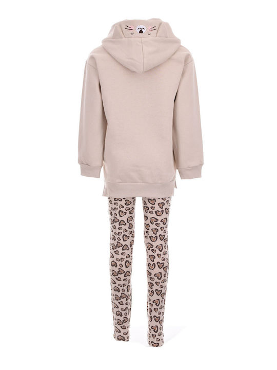 New College Kids Set with Leggings Winter 2pcs Beige-leopard