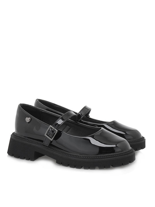 Exe Kids Leather Ballerinas with Adjustable Metal Clasp Black