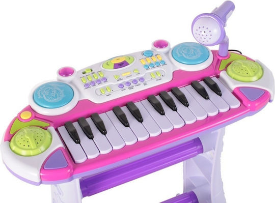 Instrument muzical Malplay Pian electronic cu scaun și microfon, înălțime 45 cm, roz
