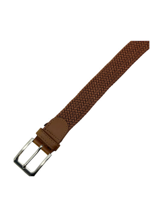 Men's Knitted Artificial Leather Wide Elastic Belt Brown