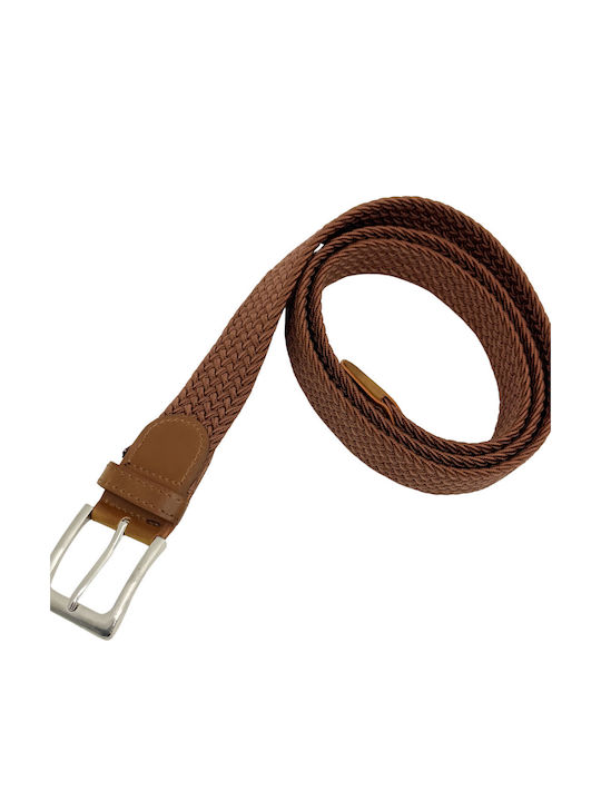 Men's Knitted Artificial Leather Wide Elastic Belt Brown