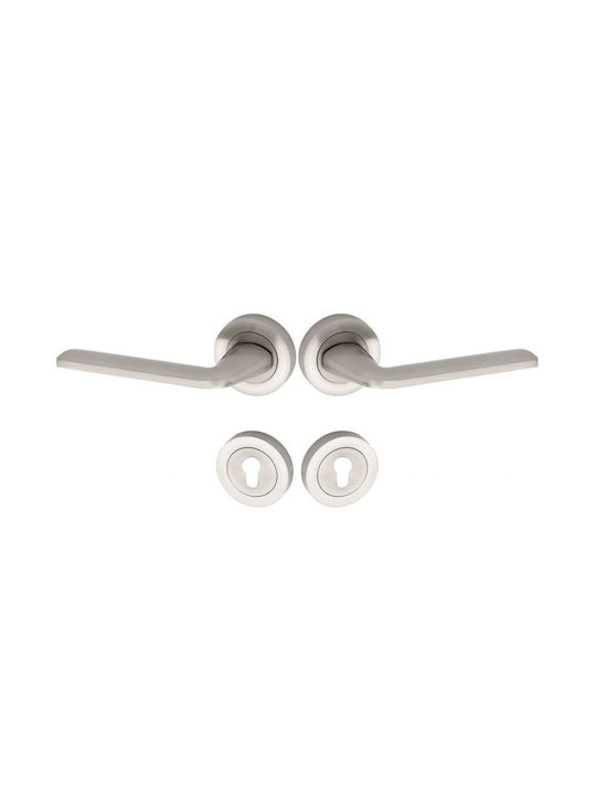 Import Hellas Lever Middle Door with Rosette Pair Nickel