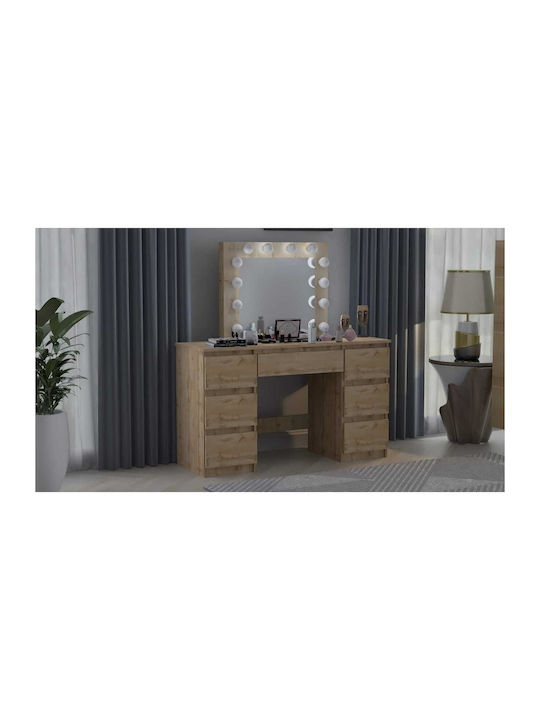 Vanity Table Makeup + Scandinavian Style Chair Mercaton Vanessa Wotan Oak Mirror Leds 130x43x143 Cm